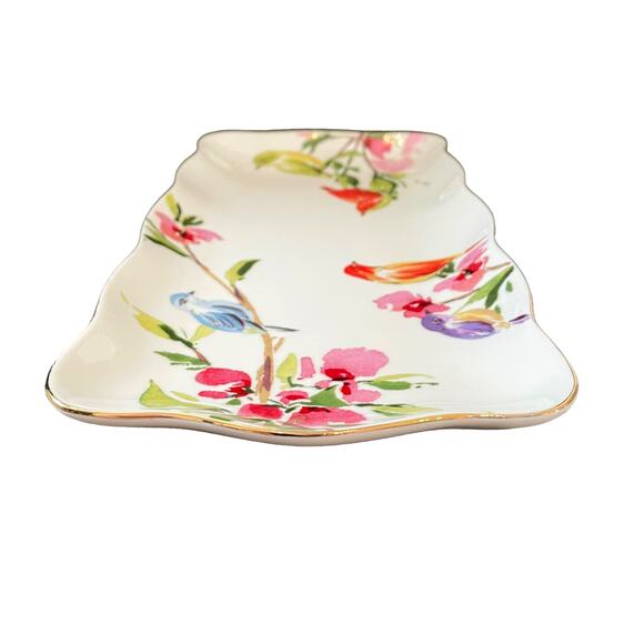 Grace Teaware Fine Porcelain Floral & Birds 10.5in Rectangular Serving Tray New - Picture 9 of 9